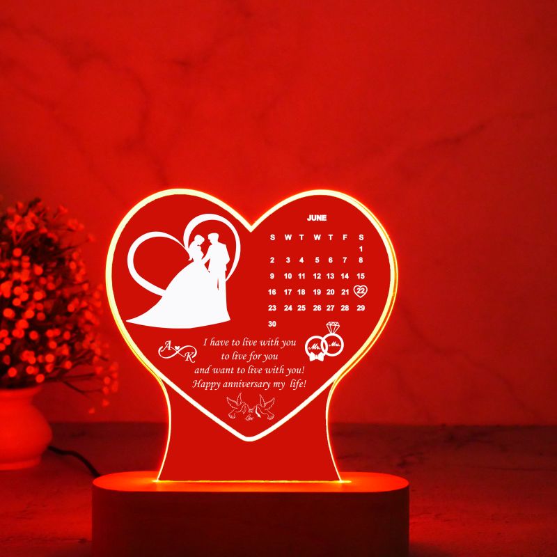 Personalized Heart Shape Lamp with Multicolored Light